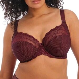 New Elomi Charley Bra in Aubergine Dark Red US Size 34J Side Support Lace Plunge